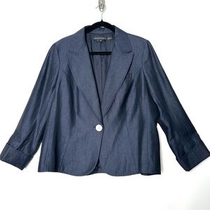Lafayette 148 Navy Linen Blazer Wool Quiet Luxury Feminine Minimalist Classic